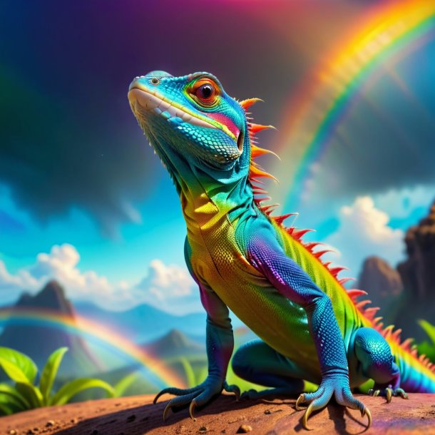 Picture of a dancing of a lizard on the rainbow