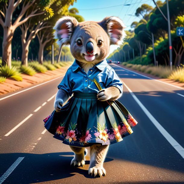 Drawing of a koala in a skirt on the road