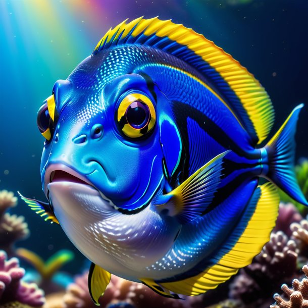 Picture of a blue tang in a vest on the rainbow