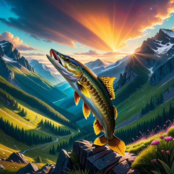 Image of a pike in a belt in the mountains