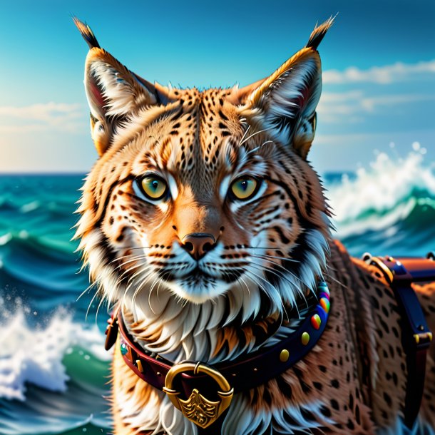 Image of a lynx in a belt in the sea