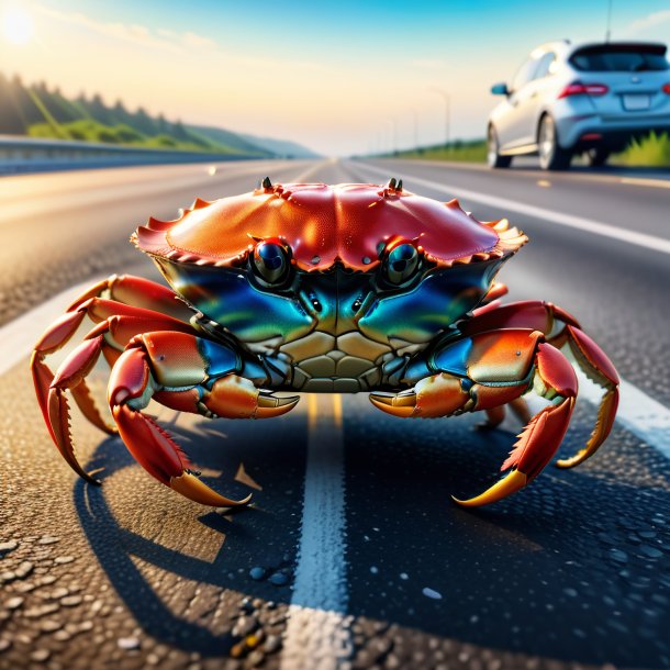 Picture of a crab in a shoes on the highway