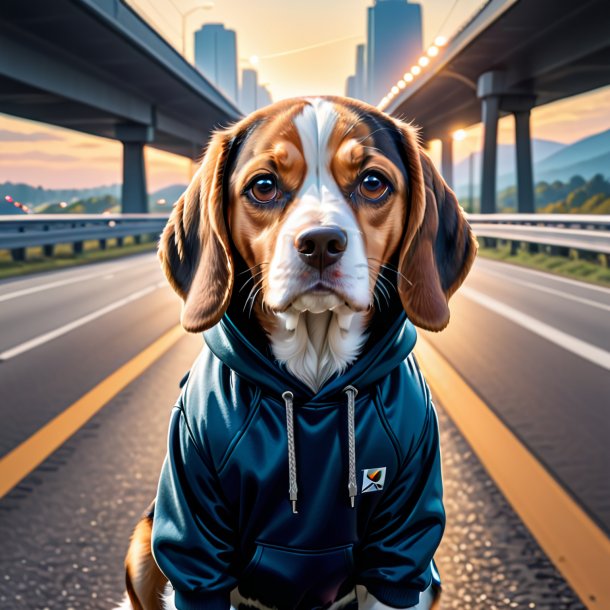 Dessin d'un beagle dans un sweat à capuche sur l'autoroute