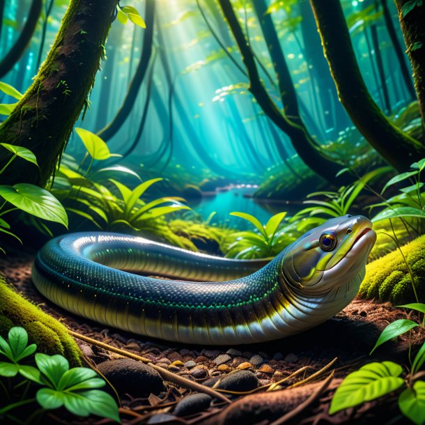 Pic of a resting of a eel in the forest