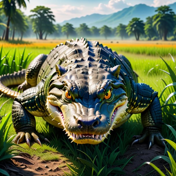 Photo of a angry of a crocodile in the meadow