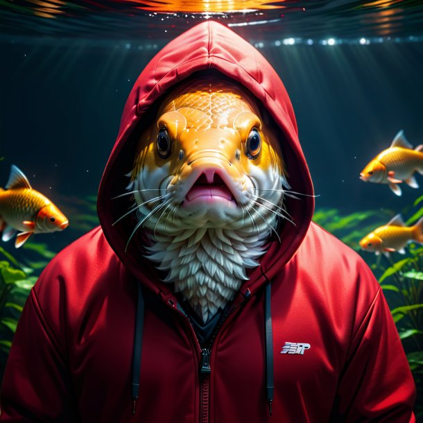 Image of a carp in a red hoodie