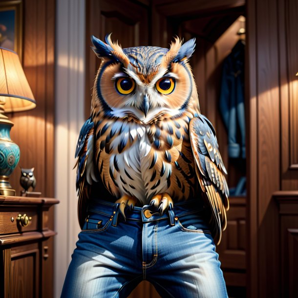 Drawing of a owl in a jeans in the house