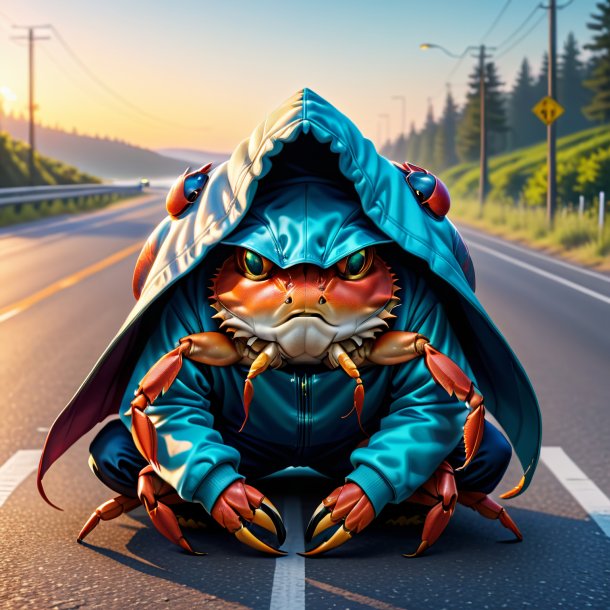 Drawing of a crab in a hoodie on the road