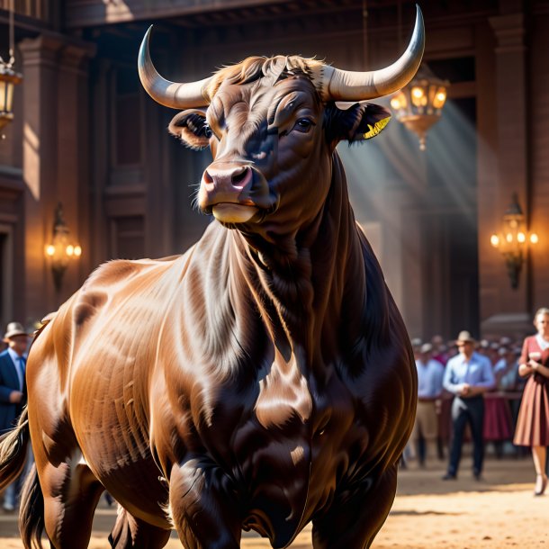 Picture of a bull in a brown dress