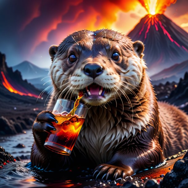 Photo of a drinking of a otter in the volcano