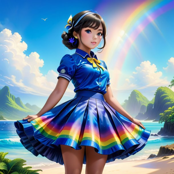 Drawing of a blue tang in a skirt on the rainbow