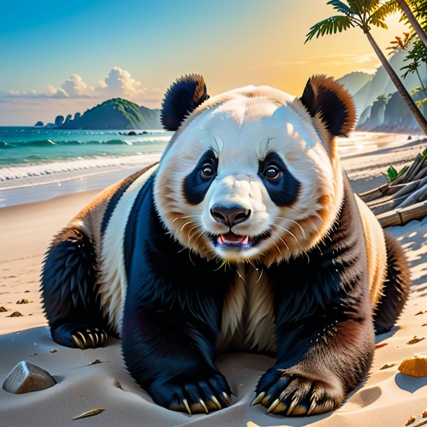 Imagen de un descanso de un panda gigante en la playa