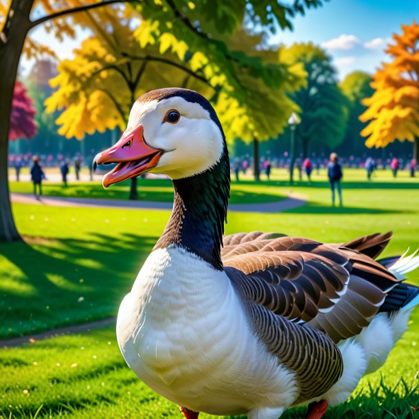 Photo of a smiling of a goose in the park