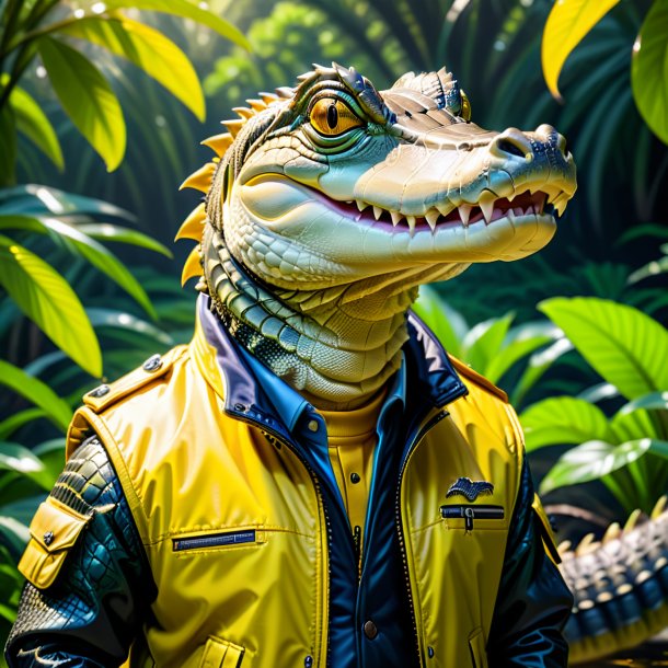 Pic of a alligator in a yellow jacket