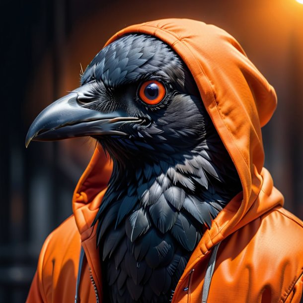 Image of a crow in a orange hoodie