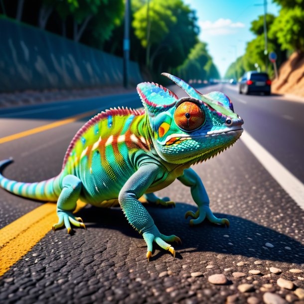 Pic d'un jeu de caméléon sur la route