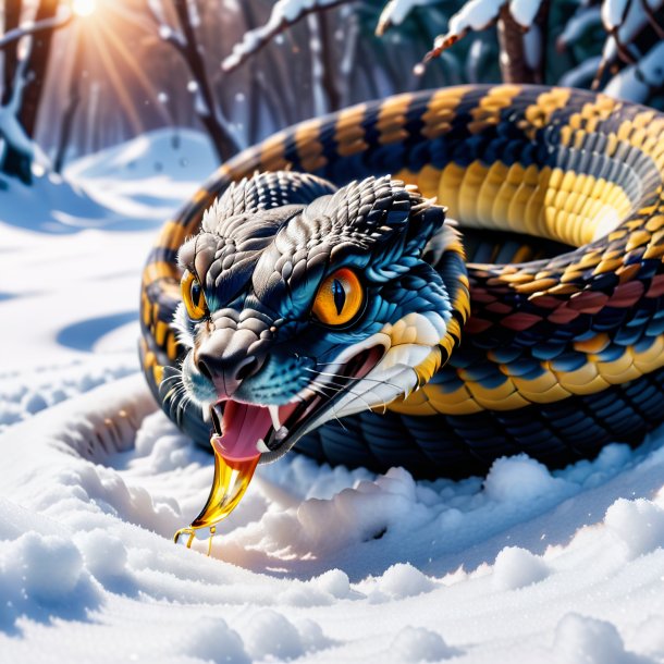 Photo of a crying of a cobra in the snow