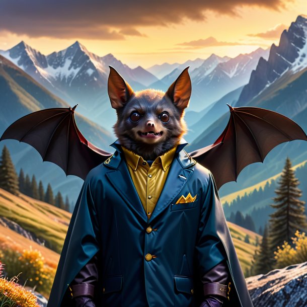 Image of a bat in a jacket in the mountains