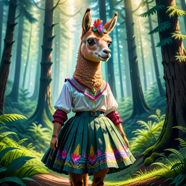 Illustration of a llama in a skirt in the forest