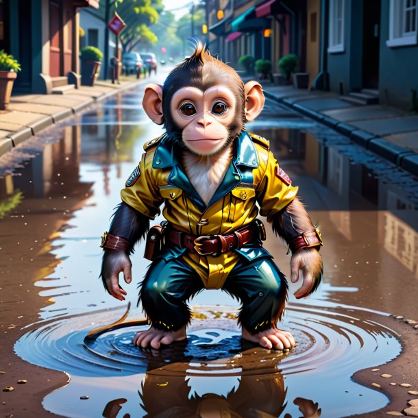 Drawing of a monkey in a belt in the puddle