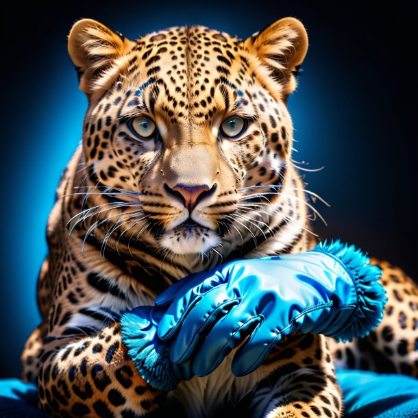 Imagen de un leopardo en guantes azules