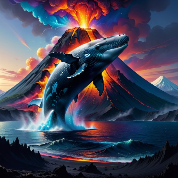 Drawing of a whale in a sweater in the volcano