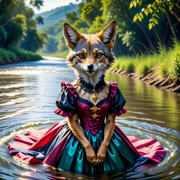 Photo d'un chacal dans une robe dans la rivière