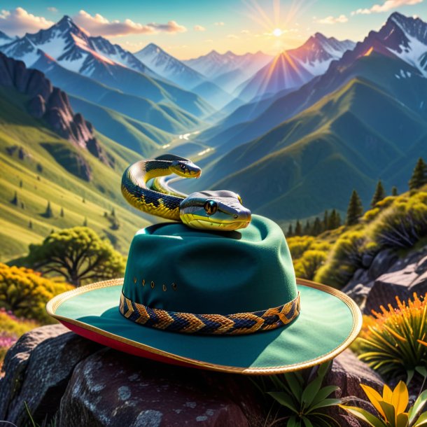 Photo of a snake in a hat in the mountains