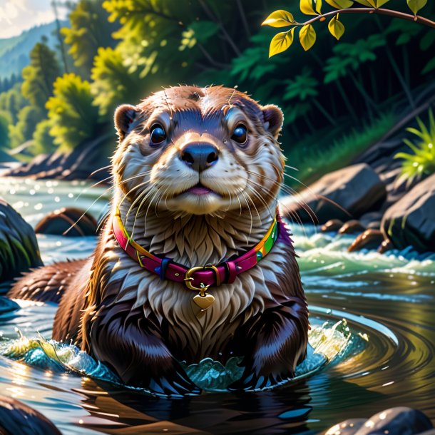 Illustration of a otter in a belt in the river