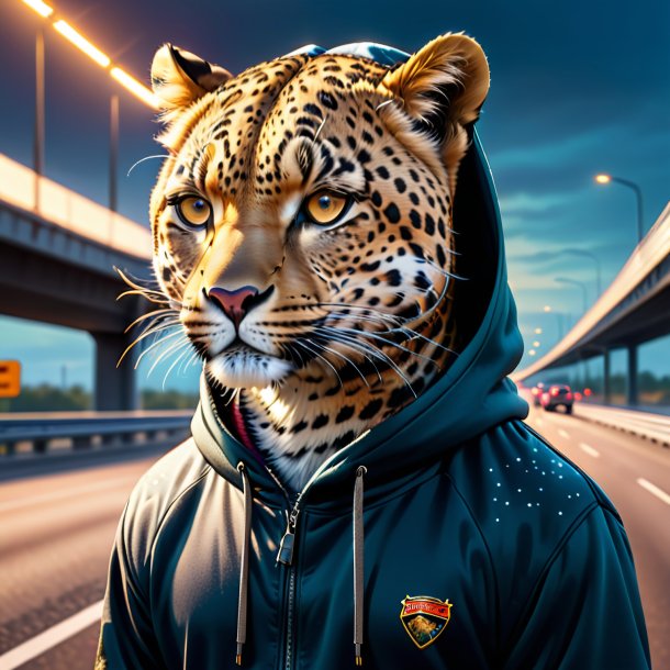 Drawing of a leopard in a hoodie on the highway