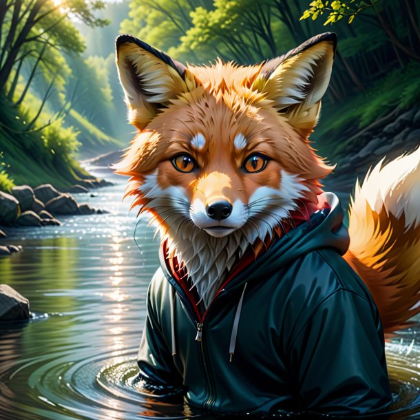 Illustration of a fox in a hoodie in the river