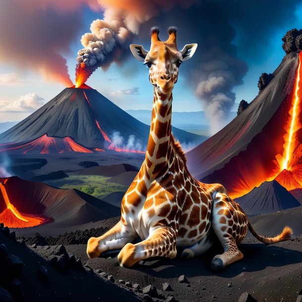 Imagem de um descanso de uma girafa no vulcão