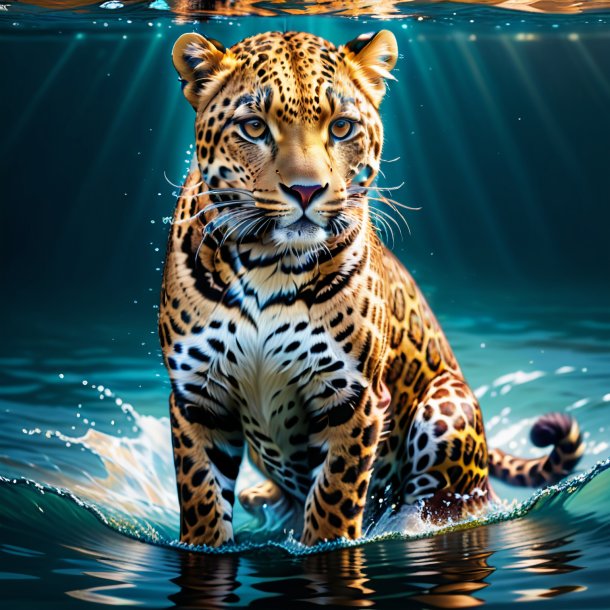 Drawing of a leopard in a dress in the water