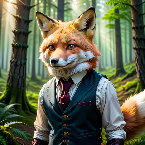 Image of a fox in a vest in the forest