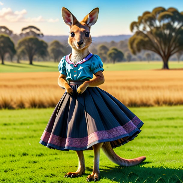 Picture of a kangaroo in a skirt on the field