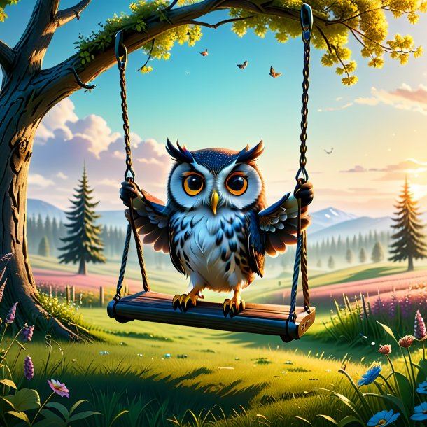 Photo of a swinging on a swing of a owl in the meadow