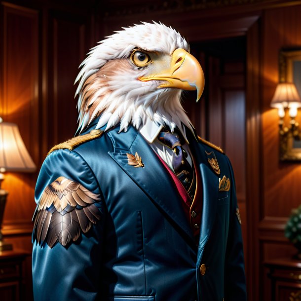 Photo of a eagle in a jacket in the house