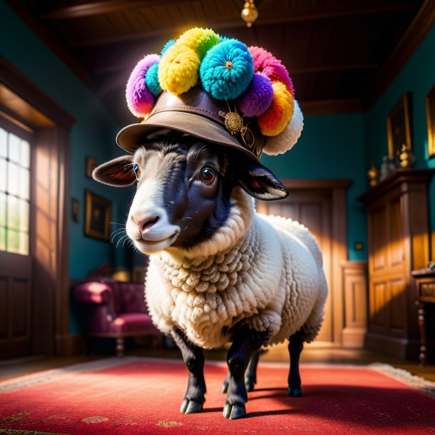 Image of a sheep in a hat in the house