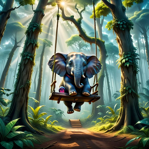 Picture of a swinging on a swing of a elephant in the forest