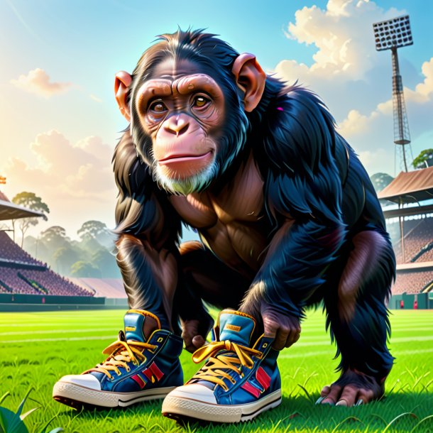 Drawing of a chimpanzee in a shoes on the field