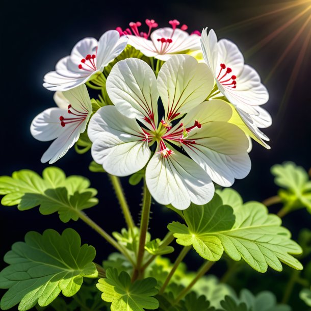 "depicting of a ivory geranium, clouded"