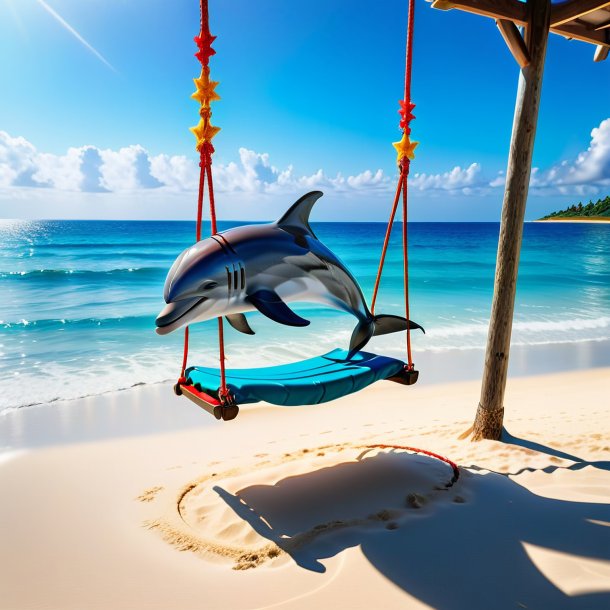 Photo of a swinging on a swing of a dolphin on the beach