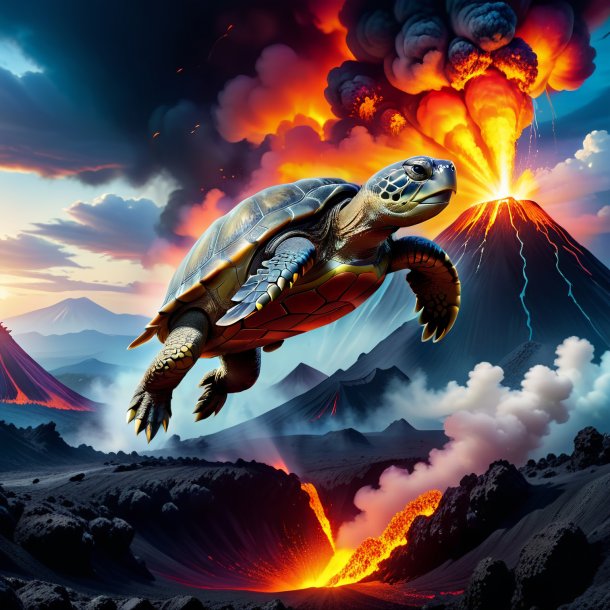 Pic of a jumping of a turtle in the volcano