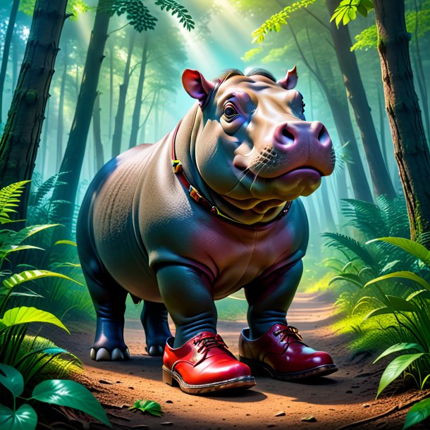 Photo of a hippopotamus in a shoes in the forest