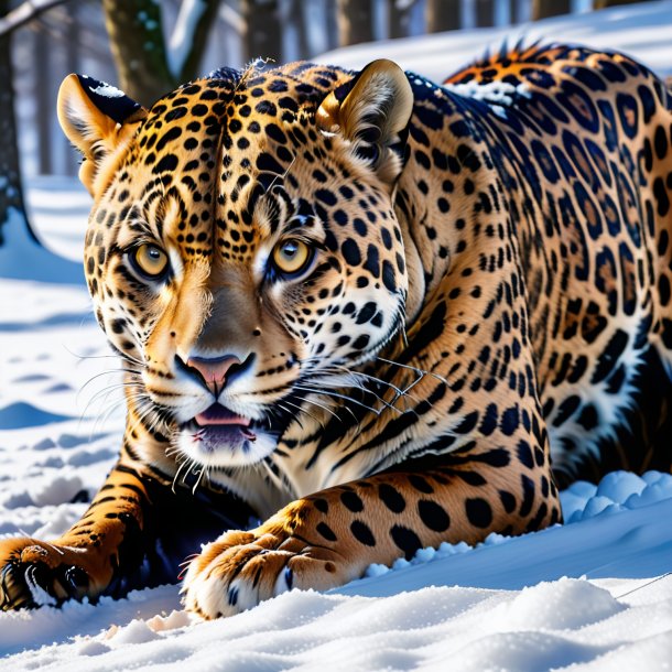 Imagem de um comer de um jaguar na neve