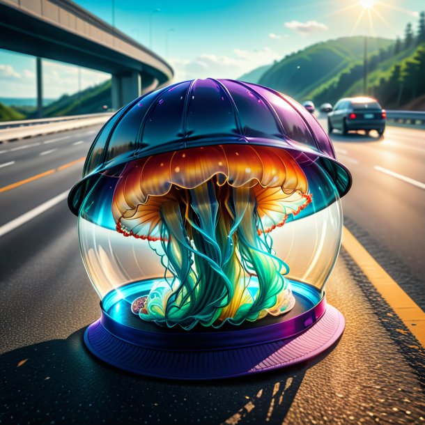 Drawing of a jellyfish in a cap on the highway