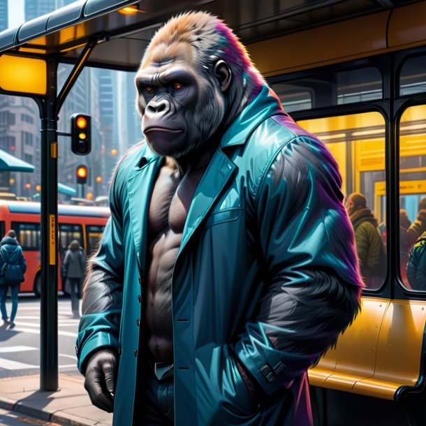 Drawing of a gorilla in a coat on the bus stop