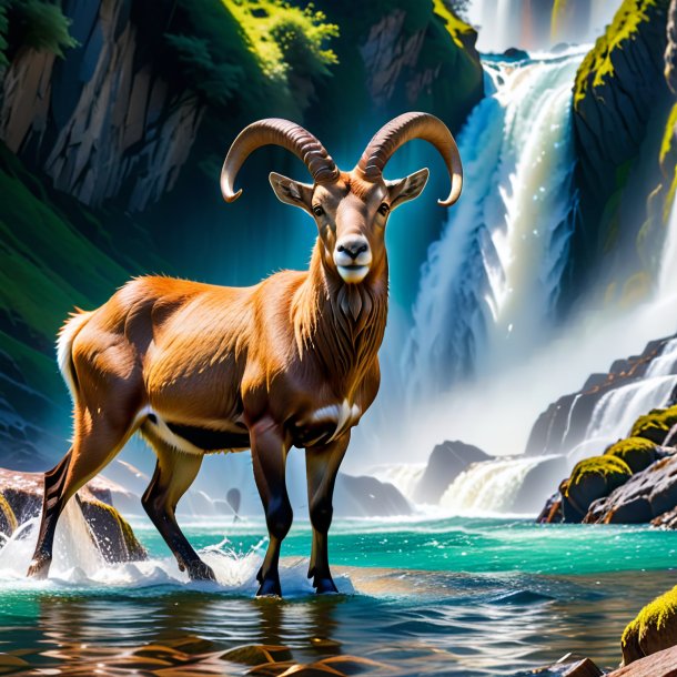 Uma foto de uma natação de um ibex na cachoeira