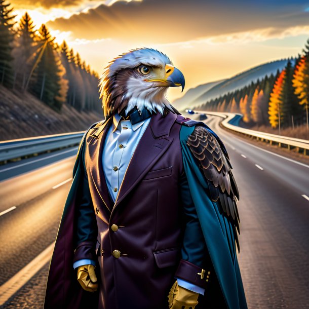 Image of a eagle in a coat on the highway