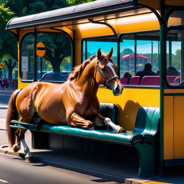 Foto de un caballo durmiendo en la parada de autobús